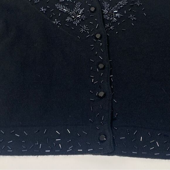 Vintage Kathie Lee Collection Black Beaded Knit Button Front Cardigan Size Small - Picture 2 of 16